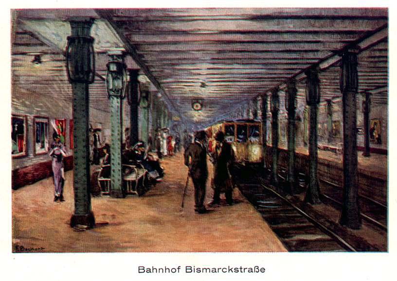 Aquarell von Fritz Beckert - Hochbahnszene