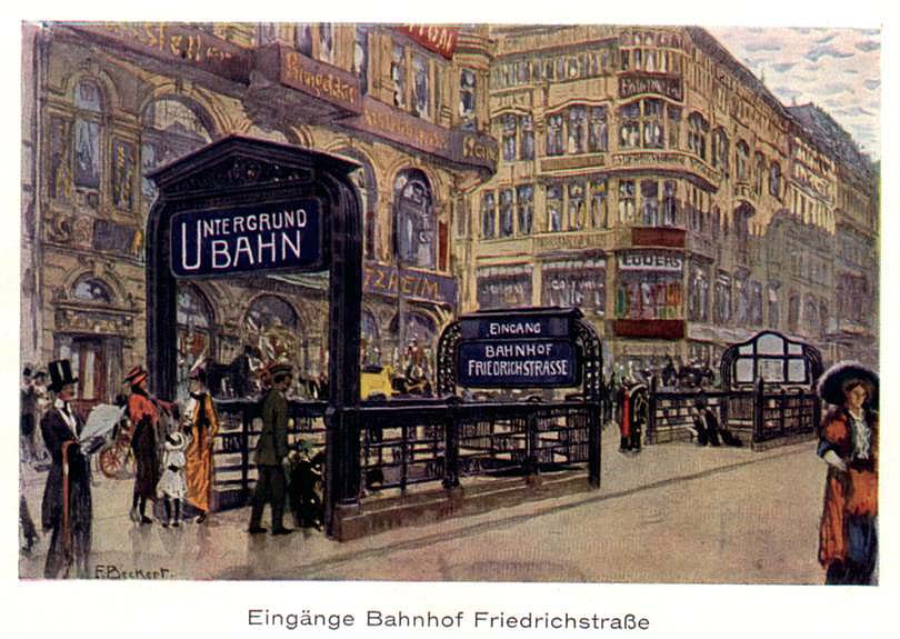 Aquarell von Fritz Beckert - Hochbahnszene