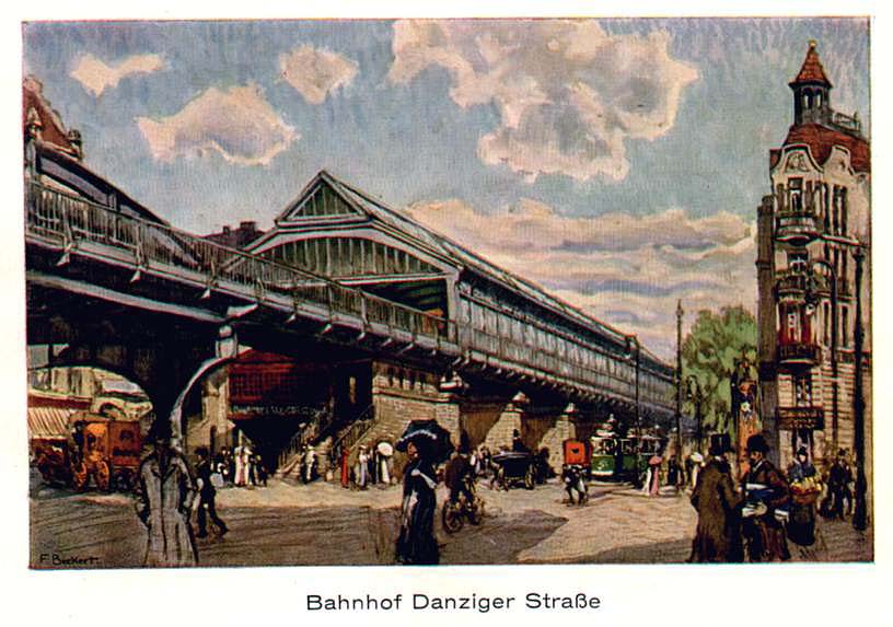 Aquarell von Fritz Beckert - Hochbahnszene