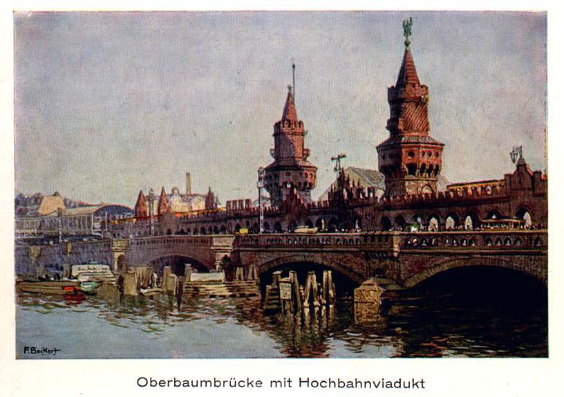 Aquarell von Fritz Beckert - Hochbahnszene