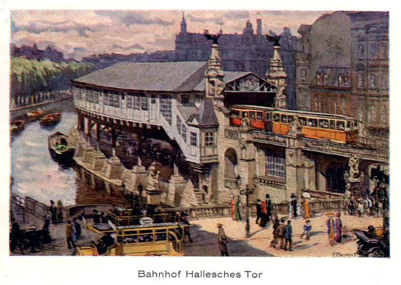 Aquarell von Fritz Beckert - Hochbahnszene