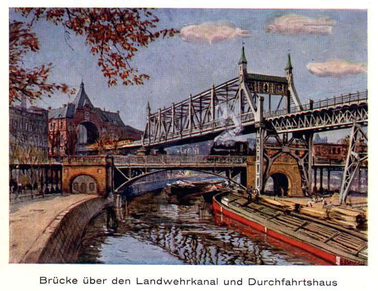 Aquarell von Fritz Beckert - Hochbahnszene