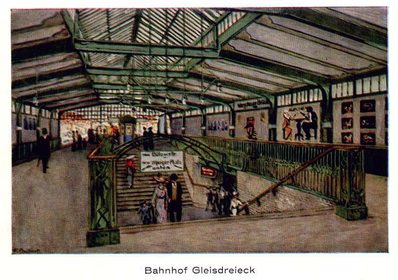 Aquarell von Fritz Beckert - Hochbahnszene