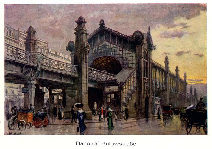 Aquarell von Fritz Beckert - Hochbahnszene