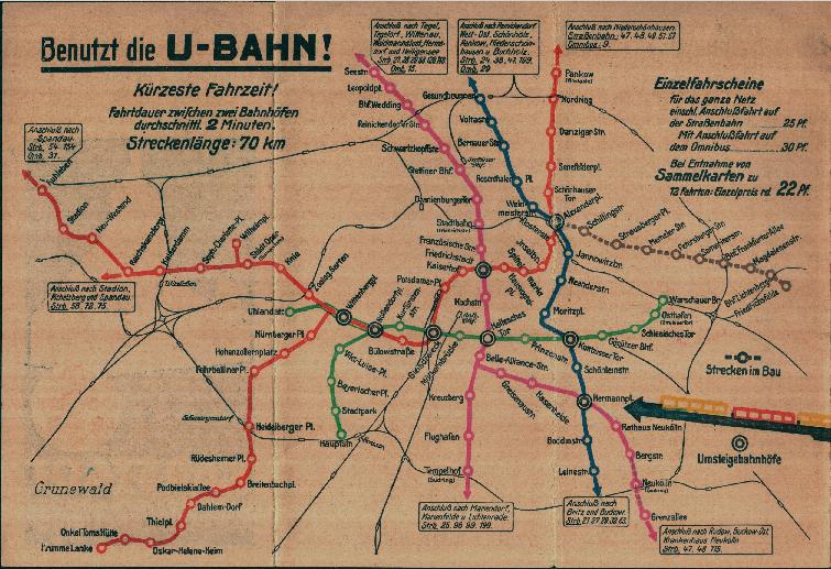 Netzspinne der BVG von 1930 mit den Linien A bis E