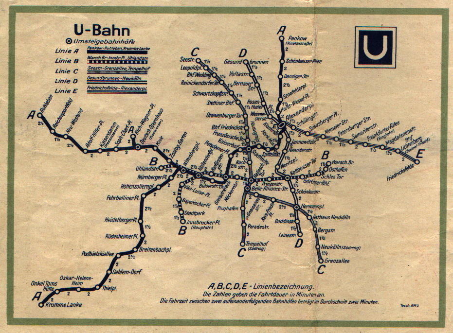 Netzplan der Berliner U-Bahn aus dem Jahr 1938