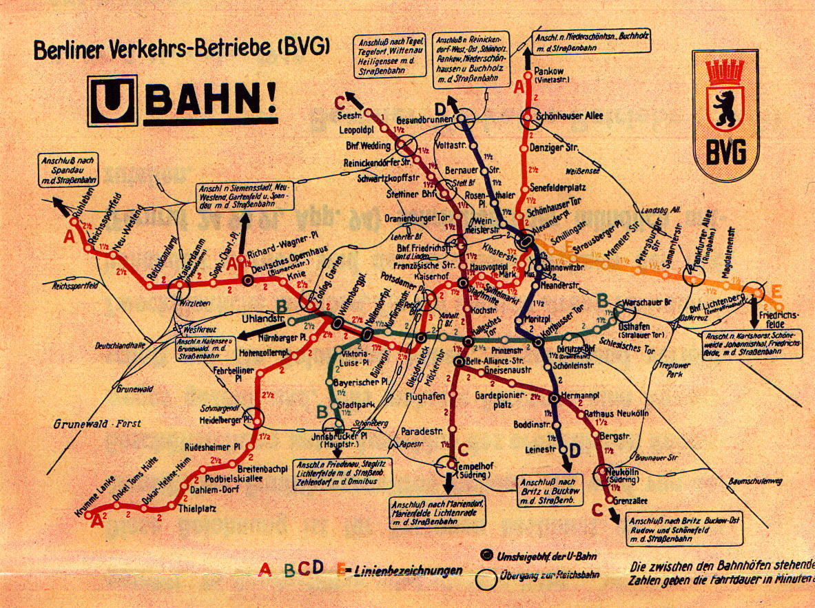Netzplan der Berliner U-Bahn aus dem Jahr 1946