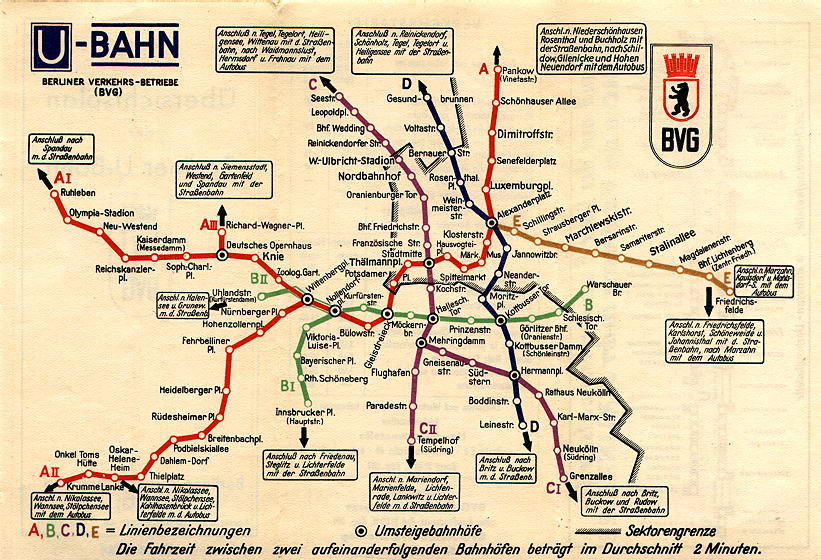 Netzplan der Berliner U-Bahn aus dem Jahr 1954