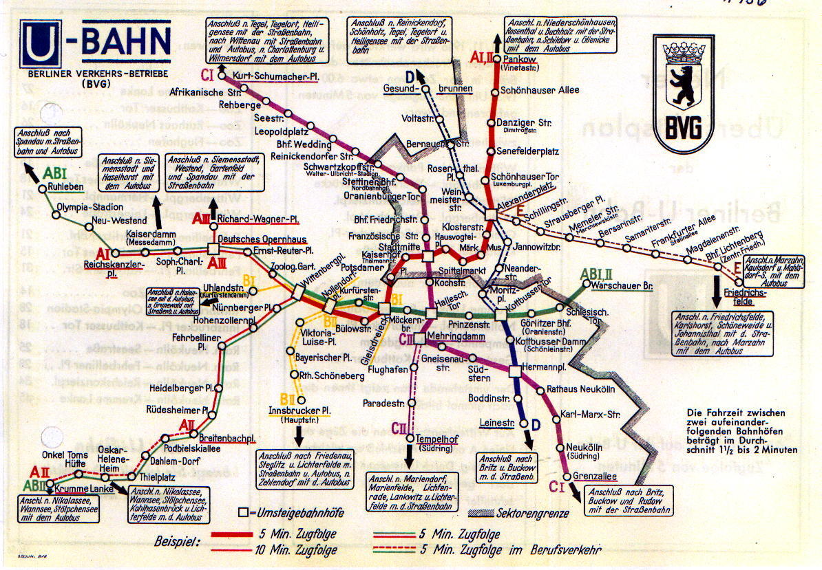 Netzplan der Berliner U-Bahn aus dem Jahr 1956